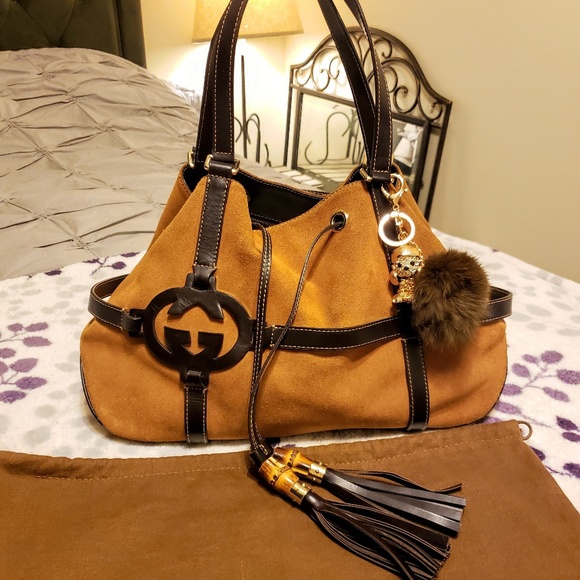 Gucci Handbags - GUCCI ❤AUTHENTIC SUEDE GG ROYAL BAMBOO HOBO